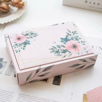 Pink Flowers Coated Foldable Box With Ribbon With Ribbon CMYK Printing For Packaging